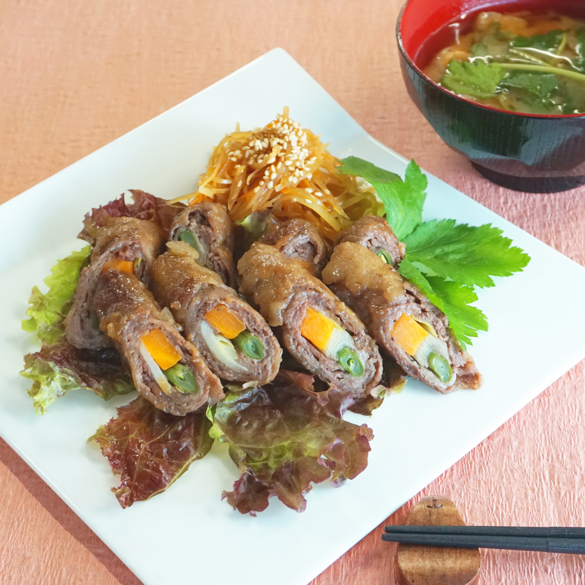 三色野菜の牛肉巻き